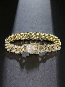 Shiny Link Chain Bracelets Women Men Gold Color Rhinestone Iced Out Chain Bracelets Punk Wristband Jewelry Gift - Yellow Gold - View 1