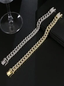 Shiny Link Chain Bracelets Women Men Gold Color Rhinestone Iced Out Chain Bracelets Punk Wristband Jewelry Gift - Yellow Gold - View 2