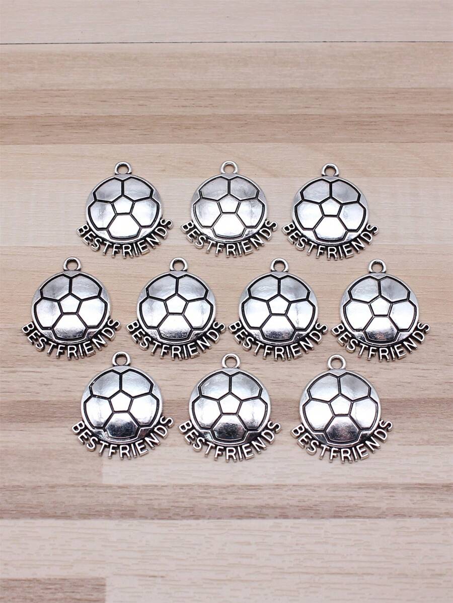 10 件/袋 24x22 毫米(0.94x0.87 英寸)古董銀色最好的朋友足球吊墜適合 Diy 珠寶製作 - 古銀色-10pcs - 查看 1