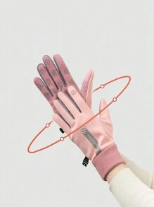 A Piece Of Cold-Proof And Warm Autumn And Winter Women's Ski Gloves, Outdoor Sports Gloves, Non-Slip Touch Screen Thermal Lined, Windproof And Water-Repellent Electric Vehicle Gloves - Pink - View 2