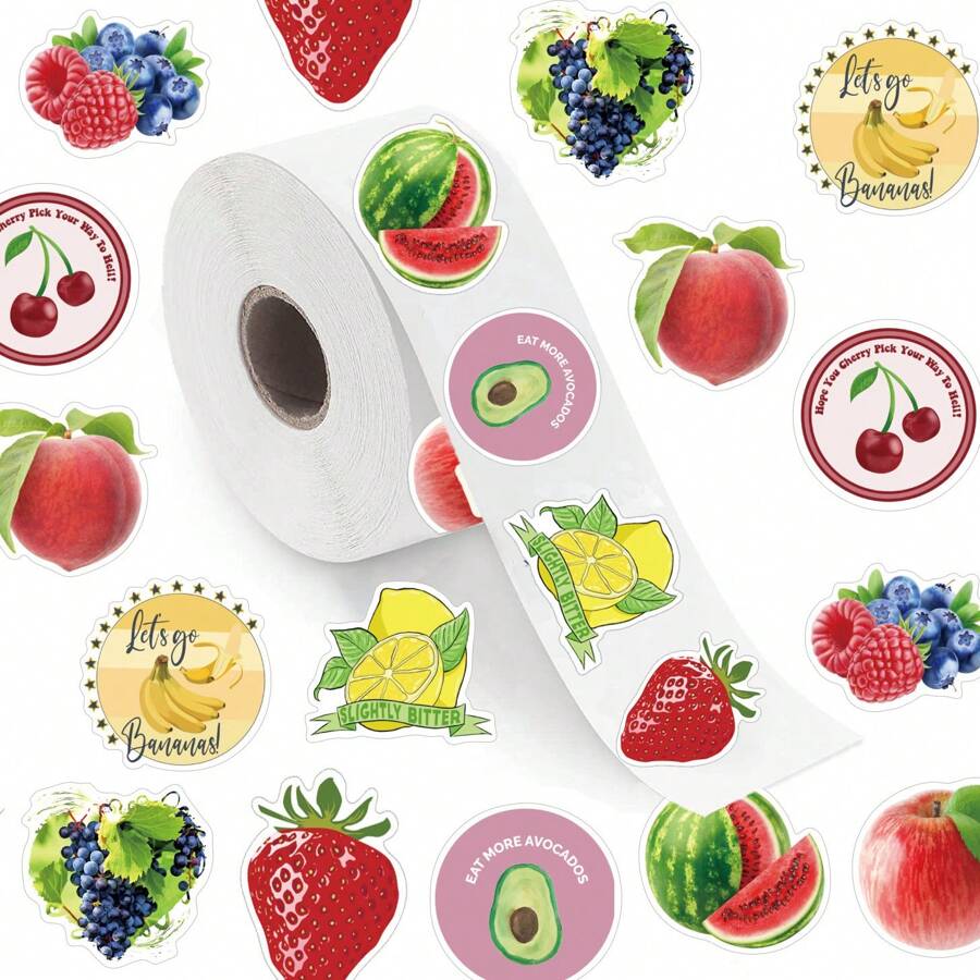 500個/卷可愛的卡通美學水果貼紙,大小為1英寸,每卷有10種圖案,適用於剪貼簿,自粘封口信封,作為孩子和青少年派對用品的禮物或獎勵,增強動力和鼓勵