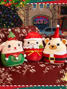 1入聖誕老人、精靈和小狗形狀的聚酯絨面靠枕,卡通沙發靠墊,填充玩具,家居裝飾和兒童生日節慶禮物,尺寸35cm