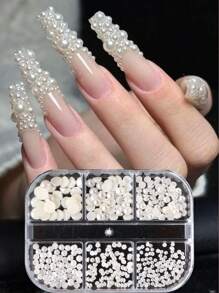 1 盒人造珍珠美甲装饰自然色半圆珠平底指甲装饰混合尺寸 DIY 美甲美甲配件美甲用品适用于家庭沙龙指甲饰品指甲宝石 - 杏色 - 查看 1