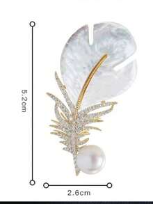 New Arrival Korean Style Luxury Faux Shell & Pearl & Feather Pattern Brooch Pin With High-end Feeling - Gold - View 9
