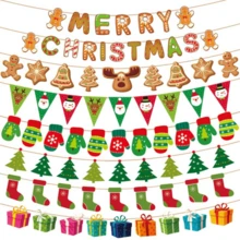 1套聖誕薑餅人紙質橫幅,家居掛牆裝飾旗幟,聖誕新年派對用品,附2023聖誕老人掛件,聖誕禮物