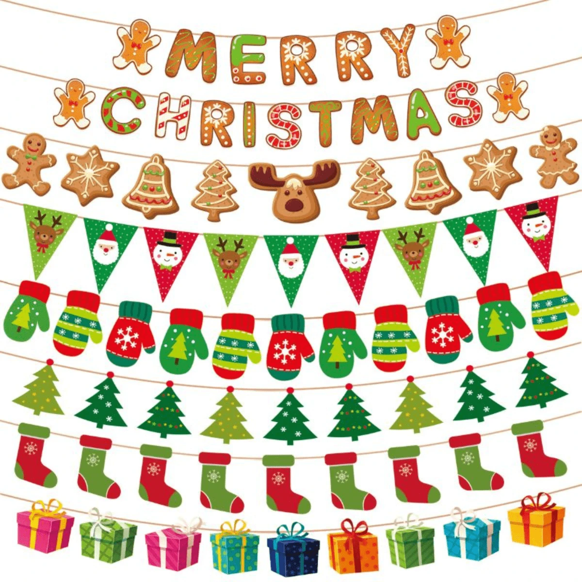 1套聖誕薑餅人紙質橫幅,家居掛牆裝飾旗幟,聖誕新年派對用品,附2023聖誕老人掛件,聖誕禮物