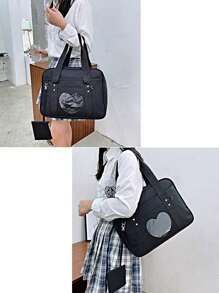 Kawaii Ita - Bolsa De Escuela Japonesa Bonita Bolsa De Mano Con Hombros Grandes, DiseñO De CorazóN De Anime,Mochila Escolar Japonesa Con CalcomaníA De Anime Kawaii, Mochila Kawaii, Mochila Con CorazóN, Mochila De Anime,Bolso JaponéS Con Forma De CorazóN Para Ventana Y Ventana,Negro/Rosa Claro/Morado - Negro - Ver 5