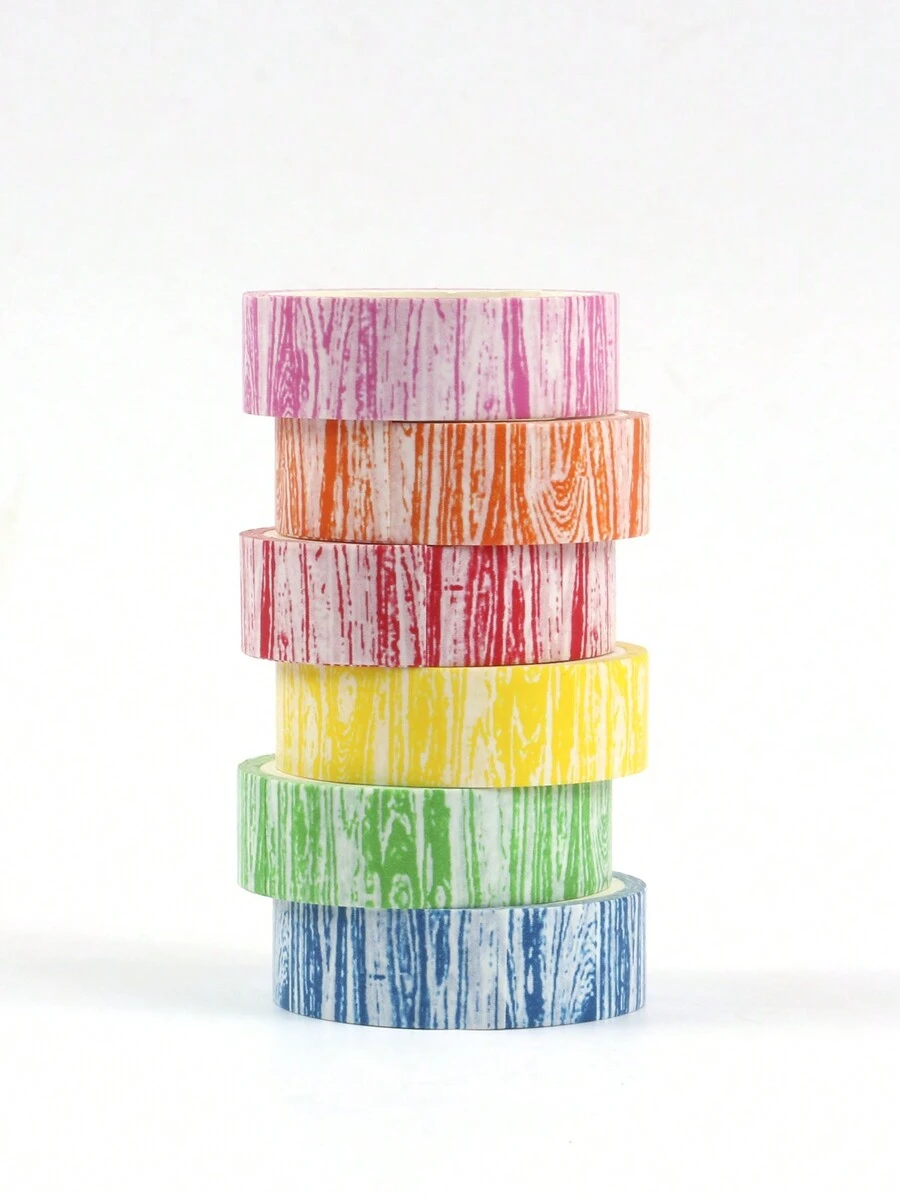 Rolls Crayon Wood Grain Washi Tape Set(6Pcs) - Multicolor - View 1