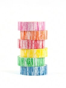 Rolls Crayon Wood Grain Washi Tape Set(6Pcs) - Multicolor - View 3