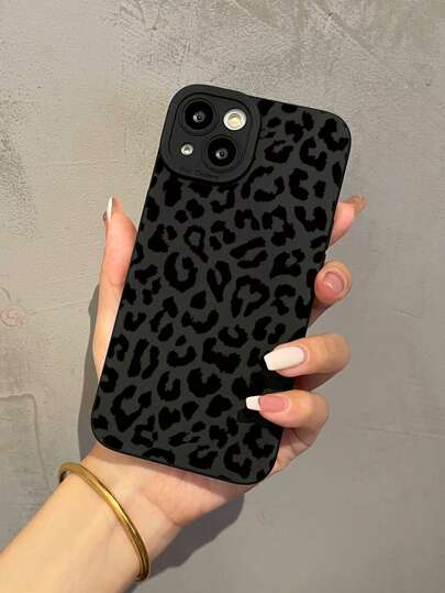 Cheetah Print Apple Tortoise Shell Phone Case 1pc Black Leopard Print Pattern Silicone Shockproof Phone Case Compatible With Iphone 16, 15, 14, 13, 12, 11 Pro Max Waterproof Anti-Fall Scratch Resistant