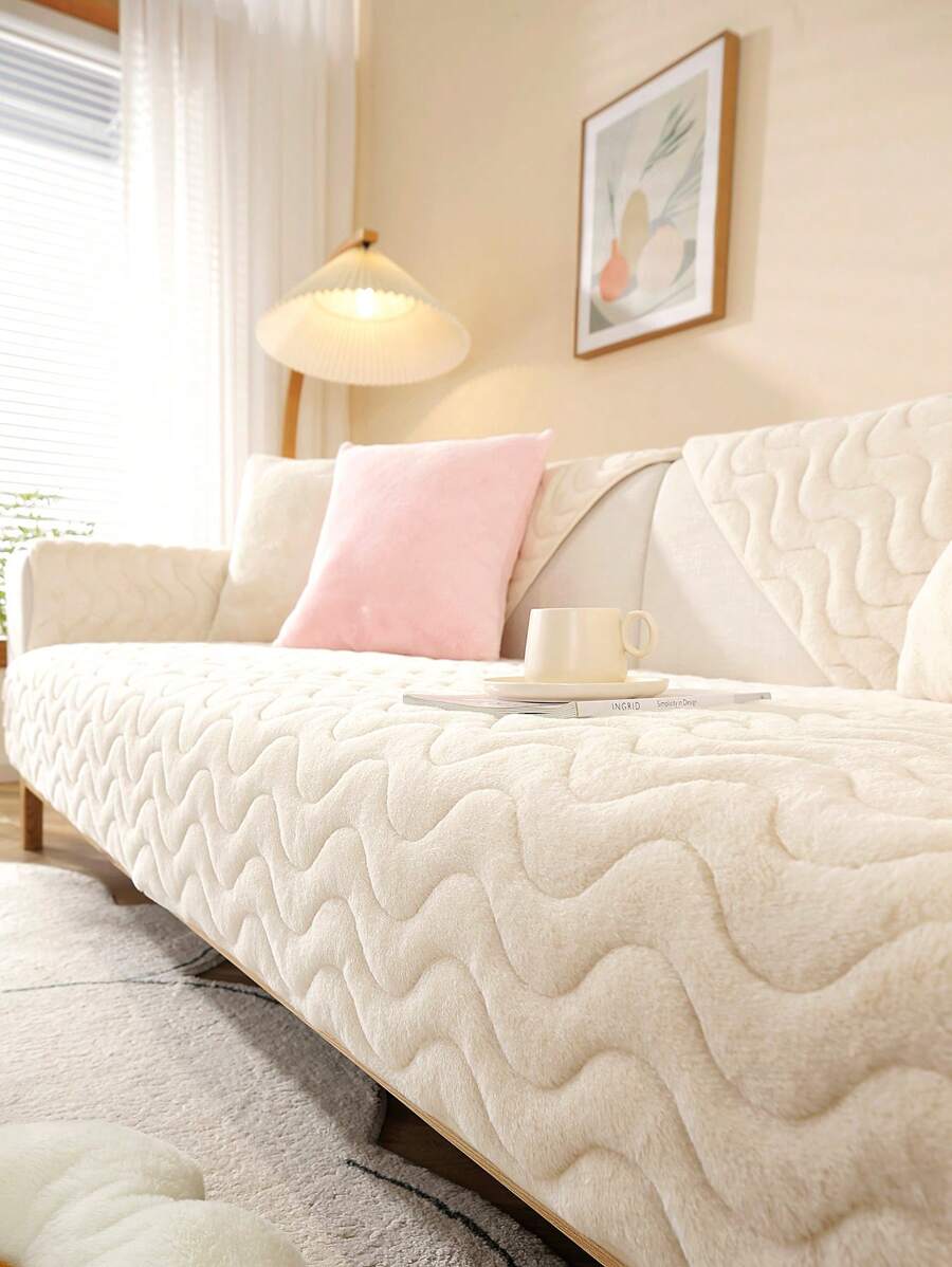 1 Miếng Mùa Đông Dày lên Lông thỏ Khâu Bọc đệm Ghế sô pha , Hiện đại , Chống trượt , Chống bẩn Sofa Người bảo vệ , Thích hợp Đối với Hình chữ L Sự phối hợp Sofa Và 1/2/3/4 An ninh Sofa In Phòng khách ( Giường đơn Đơn vị ) - Màu be - Xem 1