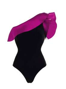 Bộ đồ bơi phong cách Âu Mỹ cổ điển mới 2023, đồ bơi liền thân kín đáo có spa, váy che phủ bằng vải voan nhún bèo mùa hè - màu đen - Xem 3