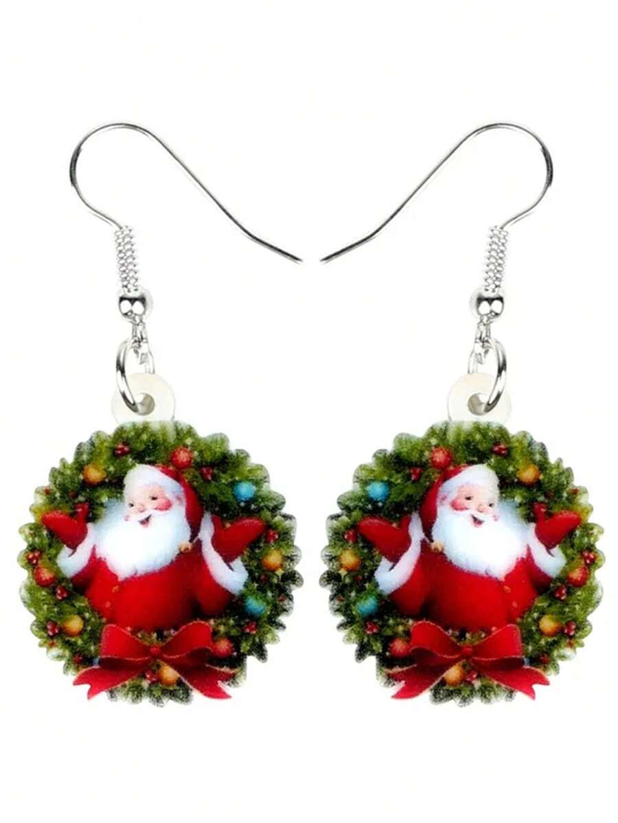 1入組亞克力聖誕禮物甜美聖誕老人花環電動車耳環吊墜珠寶,適用於女性女孩青少年兒童裝飾派對