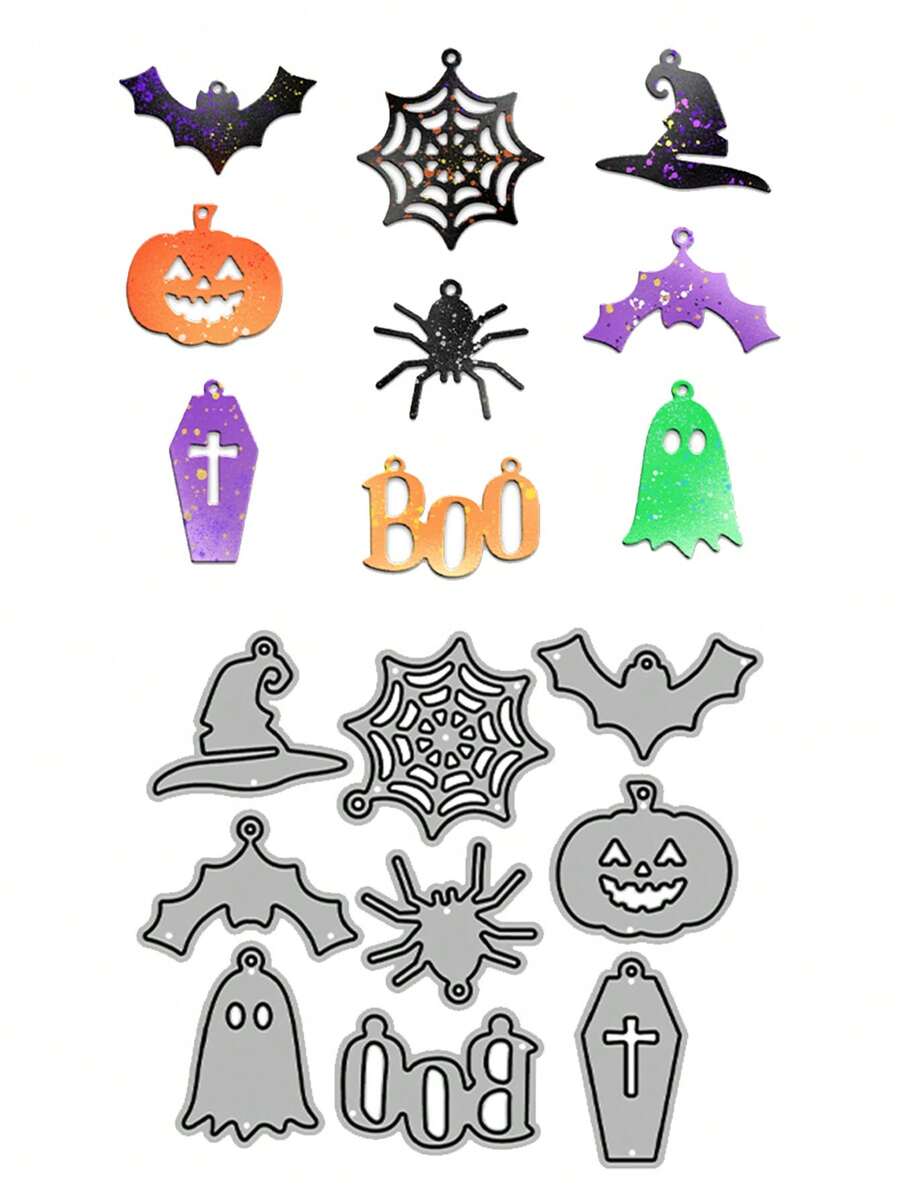 萬聖節主題金屬切割模具,有南瓜、蝙蝠等,適用於裝飾diy手工剪貼簿、卡片、照片集、禮品、生日、感謝卡