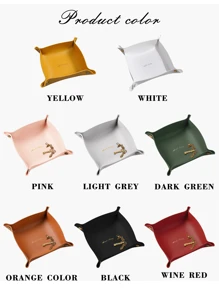 皮革首饰托盘，用于放置戒指、耳环和手镯；床头柜和梳妆台的收纳整理器；手表和硬币收纳托盘；印有金色英文单词的手机和钥匙扣，情人节返校礼物 - 彩色 - 查看 2