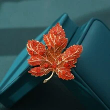 1入日韓風格彩繪楓葉女士胸針,鑲有鑽石的合金基座,適用於西裝,情人節/母親節/三八婦女節禮物,宴會裝飾 - z-7橘紅 - 查看 2