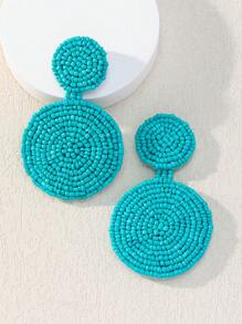 對手工串珠圓形耳環（米珠） - 寶藍色 - 查看 2