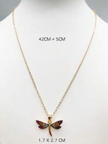 1pc Small Animal Gold Tone Dragonfly Shaped Pendant Necklace For Women, Daily Wear - Gold - View 2