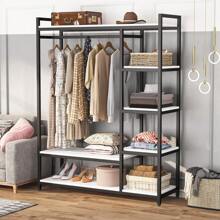 Tribesigns Free-standing Closet Organizer, Heavy Duty Clothes Closet, Portable Garment Rack with 6-tier Shelves and Hanging rod, Black Metal Frame & White Board (white&black) - Black and White - View 1