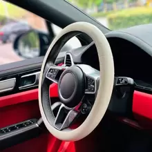 汽車通用矽膠方向盤彈性手套套，柔軟多彩汽車裝飾1片 - 米色 - 查看 2