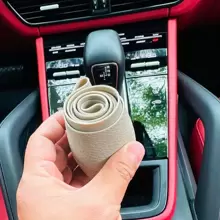 汽車通用矽膠方向盤彈性手套套，柔軟多彩汽車裝飾1片 - 米色 - 查看 5