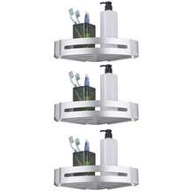 BESy Shower Corner Caddy Bathroom Shower Corner Shelf With Two Hooks, Self Adhesive With Glue Or Wall Mount With Screws, Heavy Duty Aluminum Storage Shelves Triangle Baskets, Dull Polished Silver - Dull Polished Silver - View 1