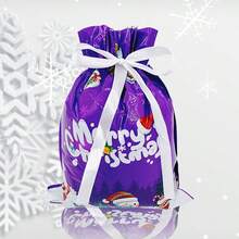 1pc Santa Claus Drawstring Gift Bag With Aluminum Foil Candy Packaging For Christmas Gift, Purple - Purple - View 2