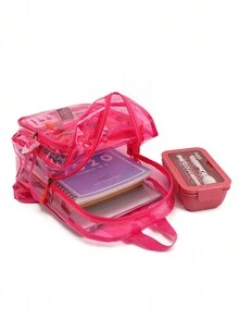 Tinyat女士防水pvc口袋透明粉紅色背包,透明pvc防水書包