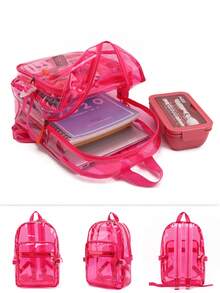 Tinyat女士防水pvc口袋透明粉紅色背包,透明pvc防水書包