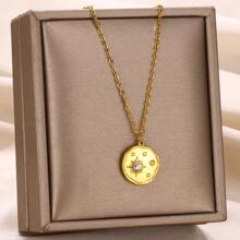 1 件時尚不銹鋼太陽和星星吊墜項鍊女士金色,非常適合派對和禮物