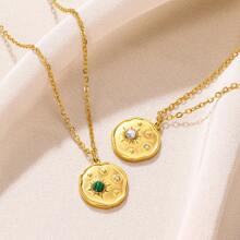 1 件時尚不銹鋼太陽和星星吊墜項鍊女士金色,非常適合派對和禮物