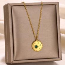 1 件時尚不銹鋼太陽和星星吊墜項鍊女士金色,非常適合派對和禮物