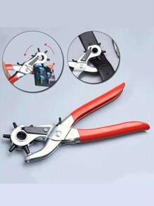 1pc Leather Hole Puncher, Round Hole Punch Gun, Punch Plier, Red - Red - View 1
