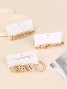 48件/套 时尚仿珍珠扭纹设计宽款多层耳环，适合派对、约会、送礼和日常佩戴