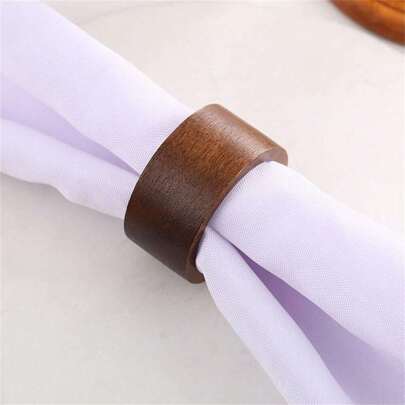 6pcs Simple Plain Wooden Napkin Rings, Fashionable & Versatile For Hotel Table Setting, Restaurant Tablecloth Decoration