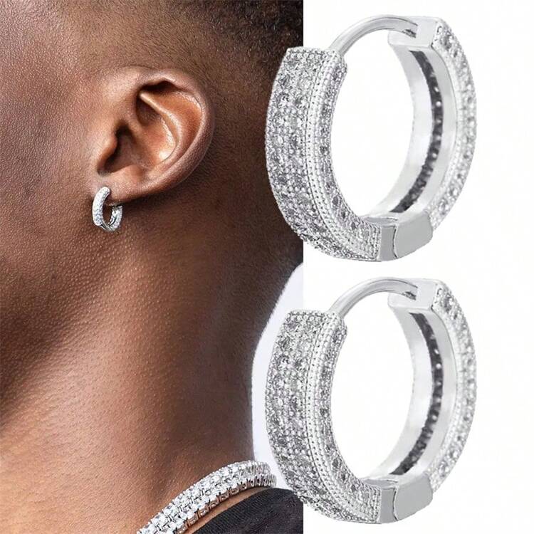 メンズフェイクピアス シルバー ホップピアス 銀色 クリスタル | SHEIN