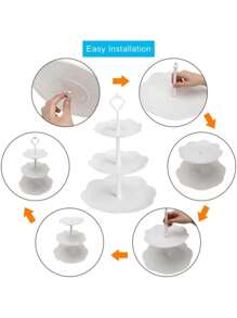 1pc Plastic Cake Stand, Modern Triple Layered Pure White Cake Stand - White - View 6