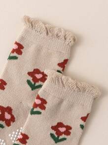 6pairs Sweet Style Anti-Slip Baby Socks For Toddler Girls, Soft & Seamless Children Home Socks