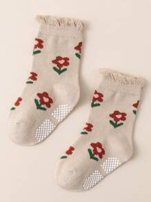 6pairs Sweet Style Anti-Slip Baby Socks For Toddler Girls, Soft & Seamless Children Home Socks