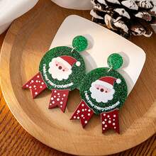 1對聖誕印花耳環,聖誕樹雪人曲奇惡棍聖誕老人耳環,亞克力耳環