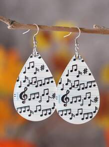 1對復古時尚音符音樂水滴垂墜耳環女士丙烯酸耳環 - 彩色 - 查看 1