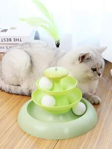 1pc Feather Teaser Wand & Rotating Ball Combination Pet Toy Set For Cats - Green - View 3