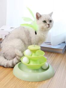 1pc Feather Teaser Wand & Rotating Ball Combination Pet Toy Set For Cats - Green - View 1