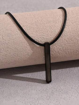 1pc Silver-colored Men's Geometric Column Pendant Necklace