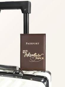 1pc Matte Surface Pu Material Passport Holder For International Travel With World Map & Letter Design - Brown - View 2