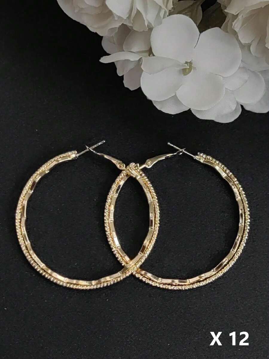 Arracadas Grandes Doradas Acero Inoxidable - Dorado 12 Pares - Ver 1