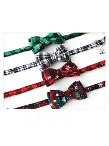 1入組黑色和紅色尼龍聖誕系列寵物項圈,雪花蝴蝶結狗項圈貓狗項圈,適用於室內外使用 - 紅色 - 查看 4