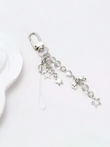 1 件女士甜美可爱银星和蝴蝶结设计手机挂绳/时尚饰品/钥匙扣，适合日常使用，适合朋友休闲情人节汽车配件包饰品学院哥特 Y2k 圣诞节礼物创意包挂绳带身份证夹汽车配件包饰品 - 銀色 - 查看 2