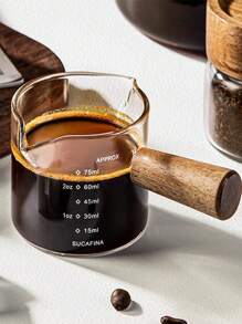 Glass Espresso Measuring Cup With Graduations, Wooden Handle, Milk & Shot Ounce Cup School Supplies Back To School - White - View 3