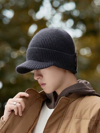 1pc Knit Hat For Men, Winter Warm Earflap Windproof Beanie Hat With Eye Mask For Outdoor Cycling